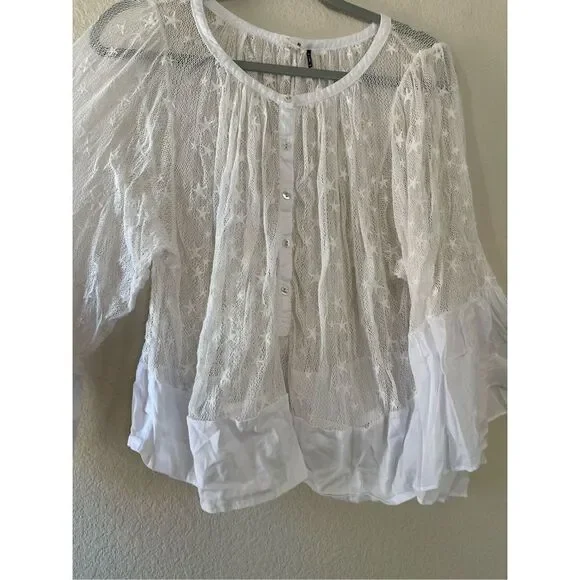 Anthropologie Akemi + Kin star embroidered boho blouse oversized gauzy size xs - Picture 3 of 7